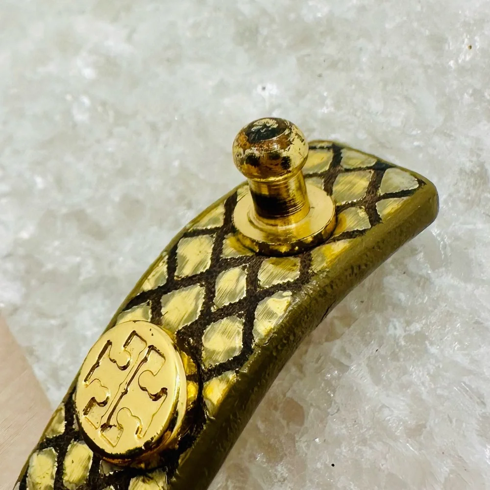 EUC Tory Burch Miller Stud Double Wrap Metallic Gold Exotic Snakeskin Bracelet